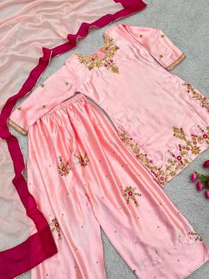 Peach silk blend embroidered farshi salwar set 4