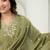 Olive faux georgette embroidered flared gown set
