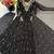 Black faux georgette embroidered flared gown set