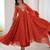 Orange faux georgette embroidered flared gown set