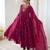 Rani-pink faux georgette embroidered flared gown set
