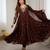 Dark-brown faux georgette embroidered flared gown set