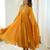 Dark-yellow faux georgette embroidered flared gown set