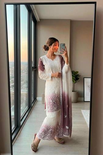 Multicolor georgette embroidered palazzo set