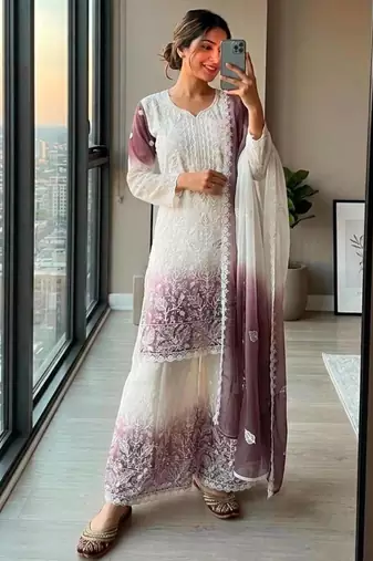 Multicolor georgette embroidered palazzo set