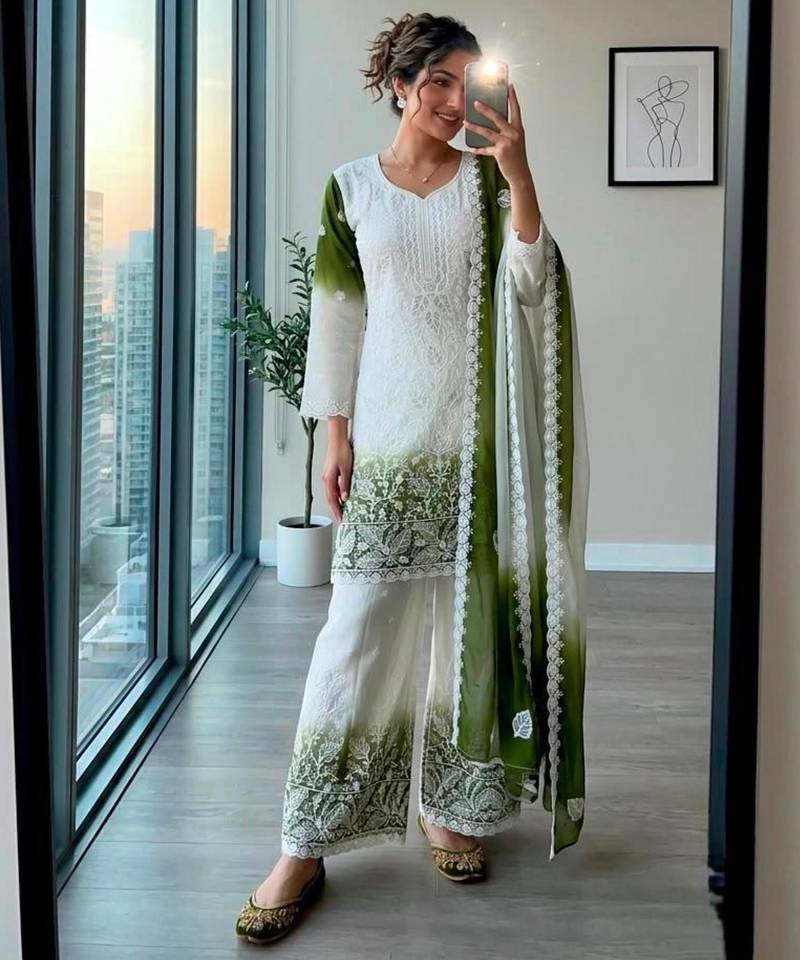 Multicolor georgette embroidered palazzo set