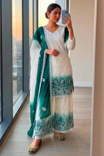 Multicolor georgette embroidered palazzo set