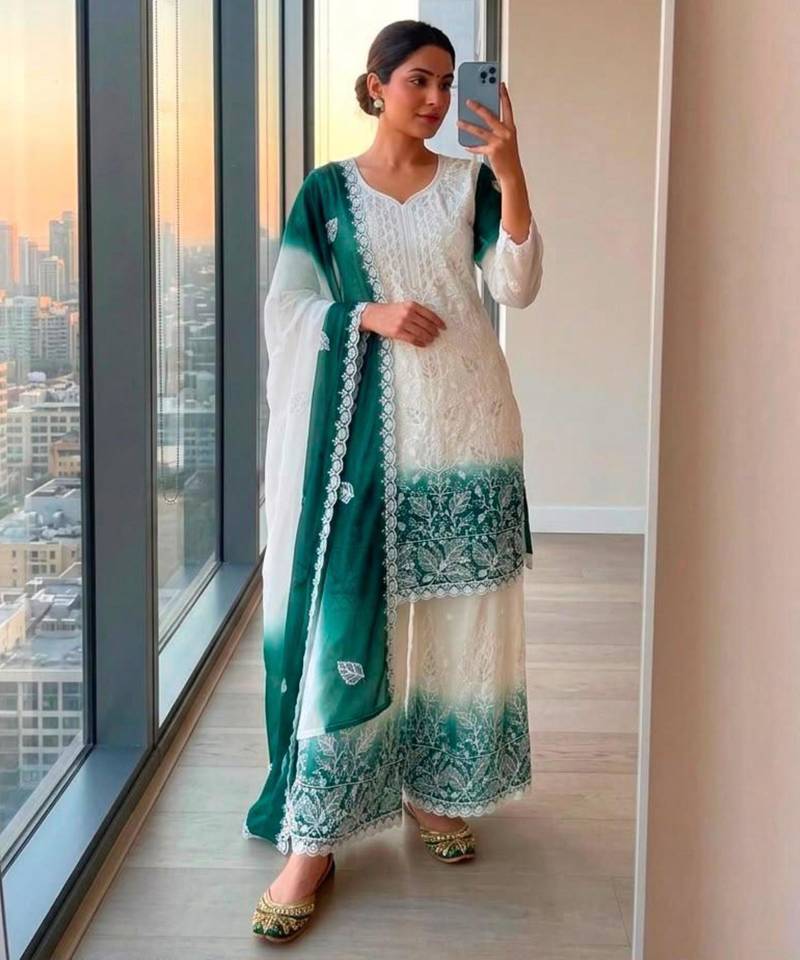 Multicolor georgette embroidered palazzo set