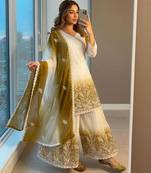 White faux georgette embroidered palazzo set