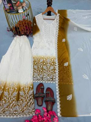 White faux georgette embroidered palazzo set 2