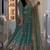 Blue silk blend embroidered flared gown set