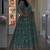 Blue silk blend embroidered flared gown set