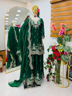 Dark-green satin embroidered sharara set 3