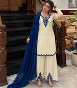 Cream silk blend embroidered palazzo set