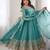 Light-blue silk blend embroidered flared gown set