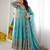 Light-blue silk blend embroidered flared gown set