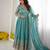 Light-blue silk blend embroidered flared gown set