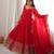 Red silk blend embroidered flared gown set