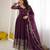 Purple silk blend embroidered flared gown set