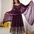 Purple silk blend embroidered flared gown set