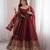Maroon silk blend embroidered flared gown set