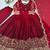 Maroon silk blend embroidered flared gown set