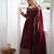 Maroon silk blend embroidered flared gown set