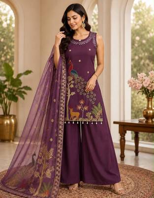 Purple silk blend printed palazzo set 1