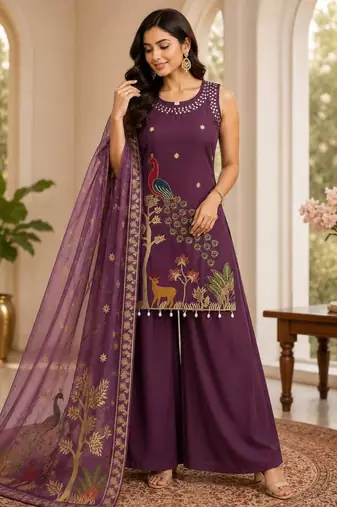 Purple silk blend printed palazzo set