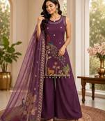 Purple silk blend printed palazzo set