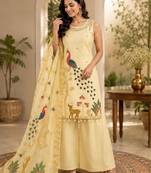 Cream silk blend embroidered palazzo set