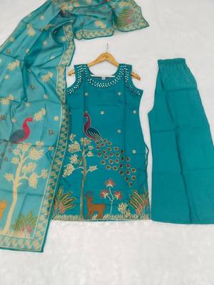 Blue silk blend embroidered palazzo set 2