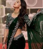 green jimmy choo embroidered embellished havy work wedding wear saree