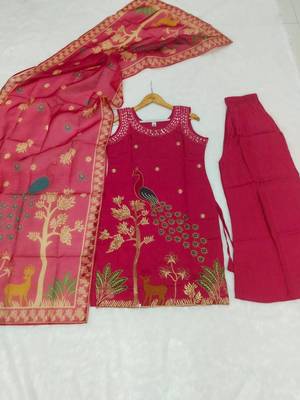 Rani-pink silk blend embroidered palazzo set 2