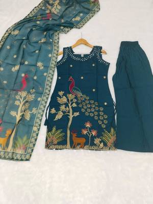 Dark-blue silk blend embroidered palazzo set 2