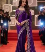 purple jimmy choo embroidered embellished havy work wedding wear saree