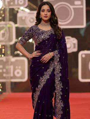 purple jimmy choo embroidered embellished havy work wedding wear saree 2