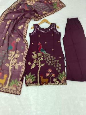 Plum silk blend embroidered palazzo set 2