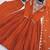 Orange silk blend embroidered flared gown set