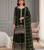 Dark-green silk blend embroidered palazzo set