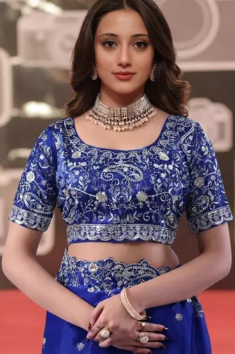 royal blue jimmy choo embroidered embellished havy work wedding wear saree