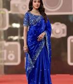 royal blue jimmy choo embroidered embellished havy work wedding wear saree