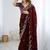 Maroon jimmy choo zari butti work embellished wedding wear saree