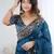 Blue jimmy choo zari butti work embellished wedding wear saree