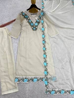 Cream organza embroidered kurta set 3