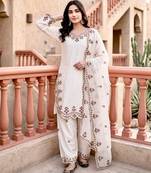 White silk blend embroidered palazzo set