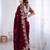Wine jimmy choo zari butti work embellished wedding wear saree