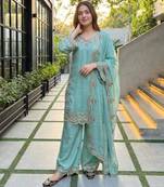 Light-green silk blend embroidered palazzo set
