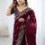 Wine jimmy choo zari butti work embellished wedding wear saree
