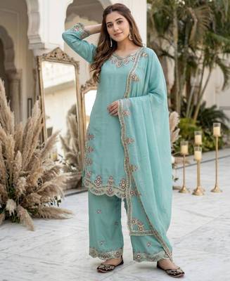 Light-green silk blend embroidered palazzo set 3